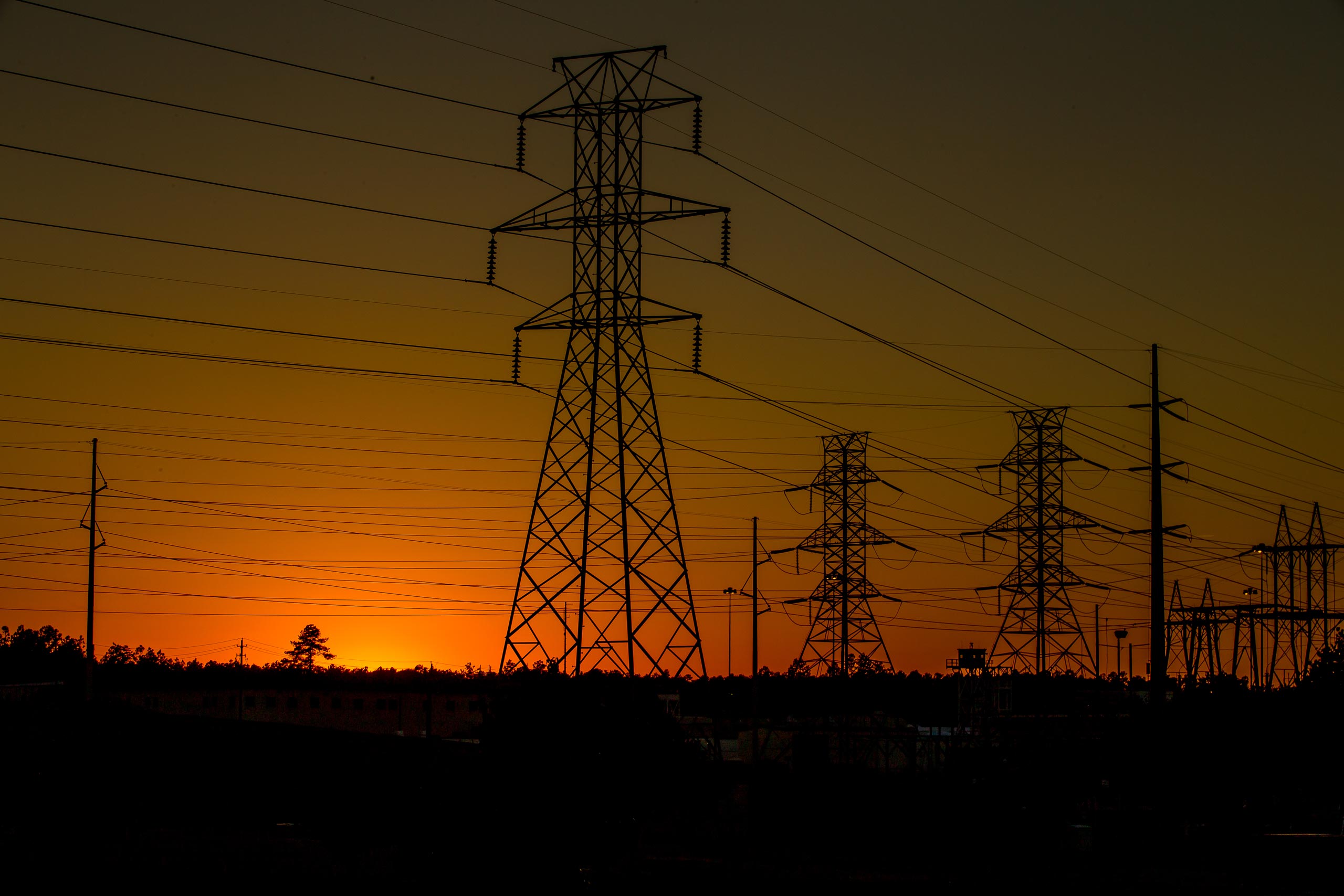 Electrical Transmission Lines at Sunset